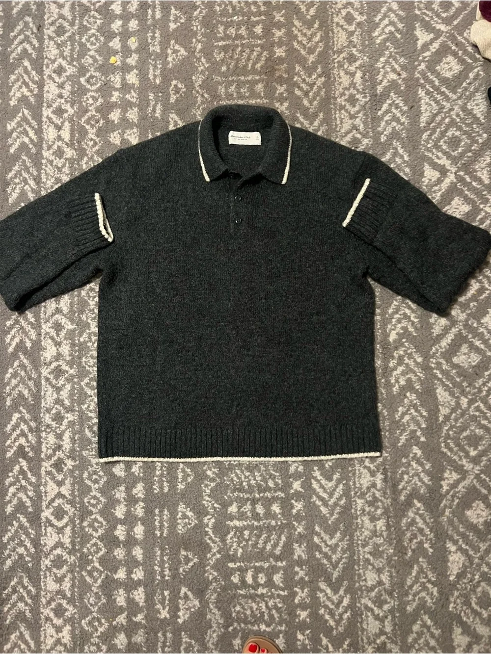 Abercrombie & Fitch Dark Gray Crewneck Polo Sweater with Cream Trim size XL